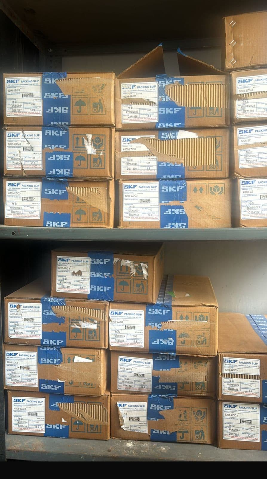 Assorted SKF ball bearing stock on the shelf